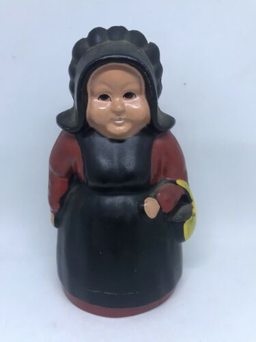 Antique Hand Painted Cast Iron English Woman Coin Bank With Coins Inside