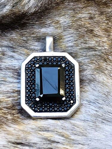 Vintage Designer STS Sterling Silver 925 Faceted Black Onyx Gem Stone Pendant