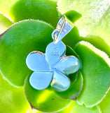 Flower Blue Fire Opal Inlay Signed K 925 Sterling Silver Pendant For Necklace