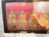 Antique Red Gold Ceremonial Thai Painting Framed Cultural Folk Art from Thailand