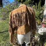 Brown Genuine Leather Crop Rock Creek Western Style Fringe Coat Jacket Size L