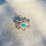 Vintage Ornate Filigree Sterling Silver 925 Turquoise Stone Flower Floral Ring 5