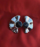 Vintage Signed Taxco Sterling Silver 925 Black Onyx Ruffled Pierced Earrings