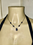 Antique Lapis Lazuli Blue Stone Silver Link Necklace Marked
