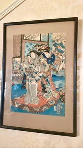 Antique Japanese Woodblock Color Utagawa Kuniteru Original Muromachi No Yuki