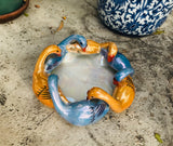 Vintage Hand Painted Hand Made Swimming Blue Orange Swan Ceramic Dish