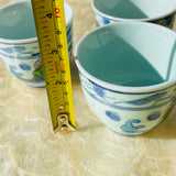 Vintage Signed Japanese Blue White Rabbit Animal Porcelain Cup Set of 3 Tea Cups