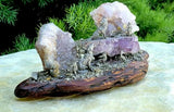 Exquisite Amethyst Pryrite Drift Wood + Pewter Figurine Wolf Sanctuary Art Work