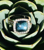 Designer Ti Sento Milano Sterling Silver 925 Blue Stone Cubic Zirconia Halo Ring
