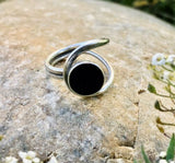 Vintage Sterling Silver 925 Black Onyx Round Stone Modernist Ring