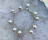 Vintage Signed 925 Italy Sterling Silver Heart Dangle Charm Bracelet