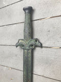 Antique Archaistic Verdigris Phoenix Metal Ceremonial Sword Dagger