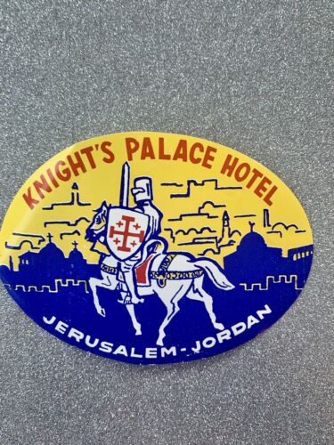 Knight’s Palace Hotel Jerusalem Jordan Knight on Horse Luggage Label Rare