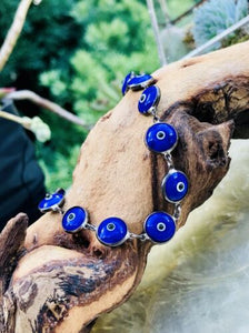 Vintage Blue Evil Eye Sterling Silver Guarding Bracelet