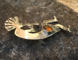 Vintage Kokopelli Sterling Silver 925 Signed R Amber Color Stone Brooch Pin 5.9g