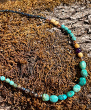 Vintage Artisan Turquoise Multi Carved Head Skull Gem Stone Bead Tribal Necklace