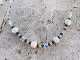 Vintage Sterling Silver Signed 925 Faux Pearl & Black Clear Beaded Necklace