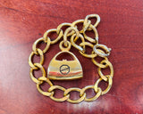 Vintage Signed Fontanelli Italy Purse Lock Charm Gold Tone Link Bracelet Rare
