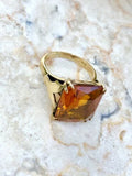 Antique 18K Yellow Gold Orange Topaz / Citrine Old Miners Cut Ring Size 6 Ladies