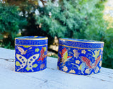 Vintage Metal Enamel Cloisonne Blue Butterfly Floral Motif Trinket Jar Box Set 2