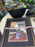 Framed &amp; Matted Semi Precious Gem stone Painting / India Woman with Bird 12.5x10