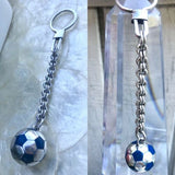 Taxco TP-10 Soccer Fútbol Ball 925 Sterling Silver Blue Enamel Mexico 1oz Chain
