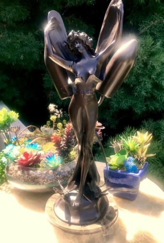 Vintage Bronze Fairy Woman Sculpture Double Bulb Marble Mount