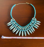 Statement Gold Tone Faux Turquoise Stone Bead Spike Fashion Collar Bib Necklace