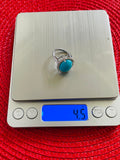 Vintage Silver 800 Turquoise Clear CZ Cubic Zirconia Halo Size 5.5 Ring 4.5g