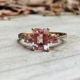 Gold / Sterling Silver 925 Morganite Stone Princess Cut Ring 2g Size 6.75