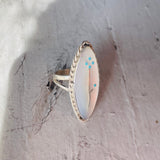 Vintage Sterling Silver 925 Mother of Pearl & Turquoise Floral Ring 7g Size 7.5