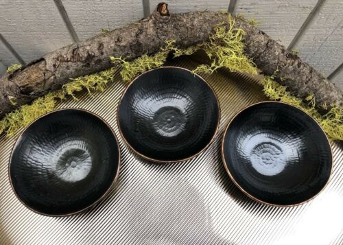 Vintage Hammered Hand Forged Black Copper Bowls Set Of 3
