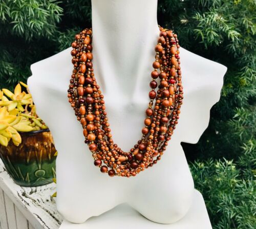 Joan Rivers Multi Strand Brown Wooden Red Beads Necklace