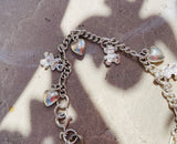 Vintage Sterling Silver 925 Teddy Bear Heart Charm Dangle 7" Bracelet 8.6g