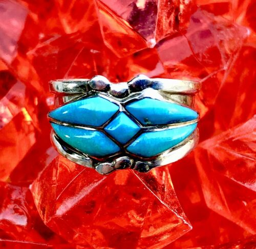Vintage Sterling Silver Art Nouveau Blue Turquoise Stone Custom Ring