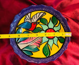 Artisan Came Lee Signed Hand Painted Hummingbird Flower Art Pottery Bowl Dish