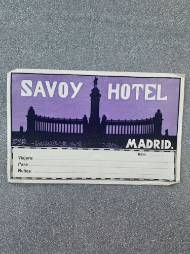 Savoy Hotel Madrid Spain Advertising Luggage Label Sticker