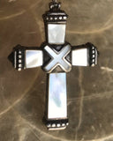 Antique Ornate Mother of Pearl MOP Sterling Silver Cross Pendant