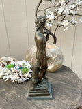 Vintage Michelangelo's David Bronze Copper Mixed Metal16" Statue On Marble Base