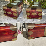 Chinese Vintage Ornate Red Wood Carved Jade & Brass Jewelry Trinket Box China