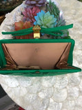 Vintage After Five Green Gold Tone Handbag Clutch with Rhinestones & Coin Purse