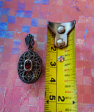 Art Deco Rinc Sterling 925 Garnet Stone Marcasite Filigree Locket Pendant 10.3g