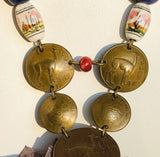 Un Sol de Oro Peruvian Peru Vintage Handmade Ceramic Beads Coin Llama Necklace