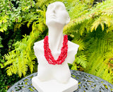 Vintage Red Dyed Coral Multi Strand Chip Beaded Layered Fashion Necklace