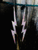 Lightning Bolt Aurora Borealis Rhinestone Large Statement Fashion Hang Earrings