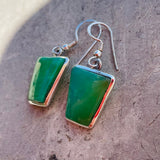 Sterling Silver 925 Trapezoid Jade Tone Green Gem Stone Dangle Earrings 6.5g