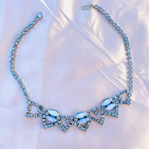 15" Long Vintage Rhinestone Blue Crystal Stone Fashion Statement Necklace
