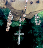 Antique Vintage Signed Sterling Silver 925 Italy Pink Crystal Rosary Cross