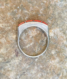 Vintage Sterling Silver 925 Orange Red Coral Bar Ring Size 4.5 - 4.75