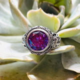 Vintage Signed NP Silver Nickel Plated Amethyst Purple Tone Stone Ring Size 7.25